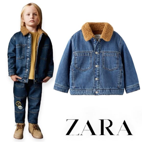 ZARA Kids | Blue | FLEECE TRIM DENIM JACKET - Picture 1 of 7
